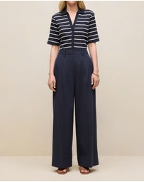 Trenery - Cotton Blend Tailored Wide Leg Pant in Night Sky