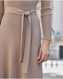Sosandar - Café Au Lait Fit & Flare Soft Ribbed Knit Dress