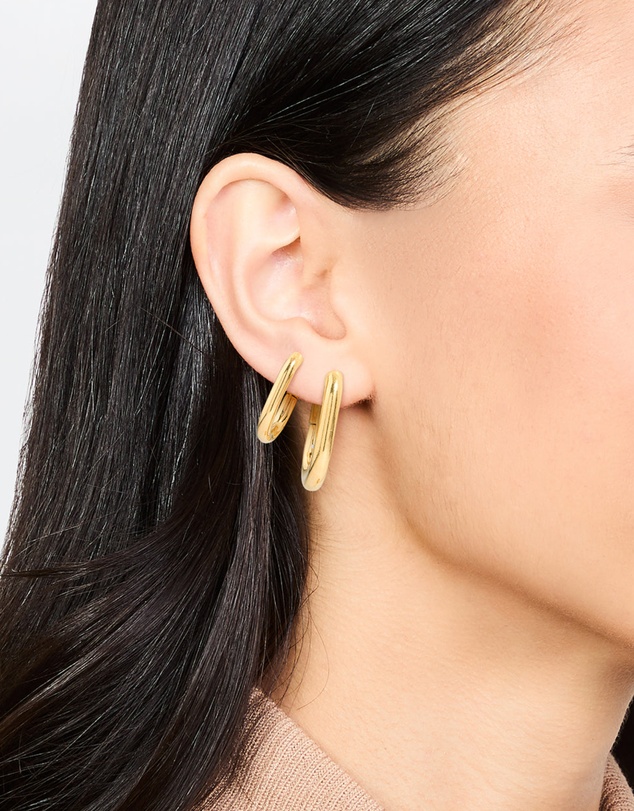 Lovisa - Waterproof Gold Plated Stainless Steel Square Oval Hoop Earrings 2-Pack