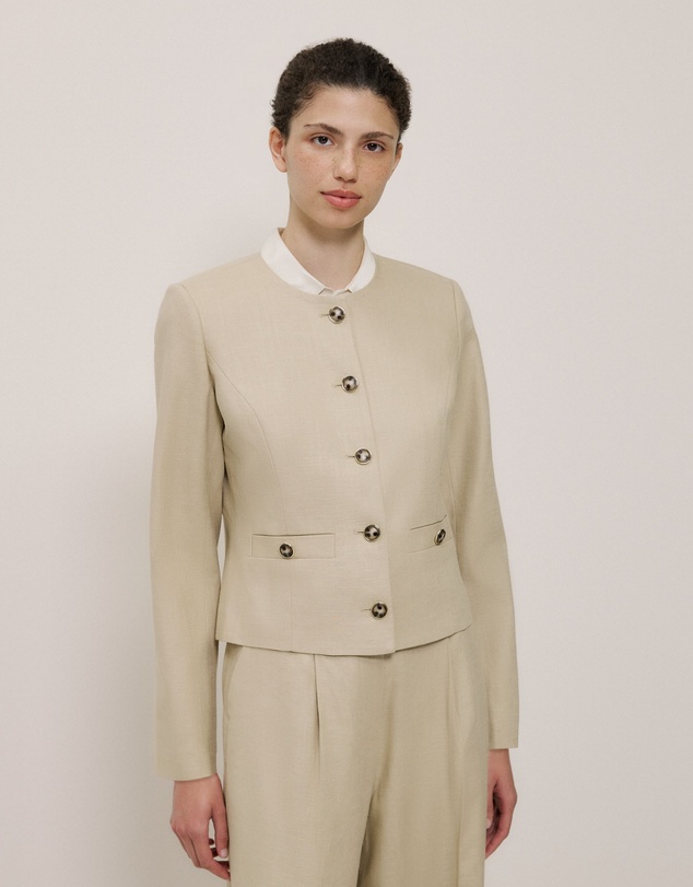 Trenery - Textured Collarless Jacket in Clay
