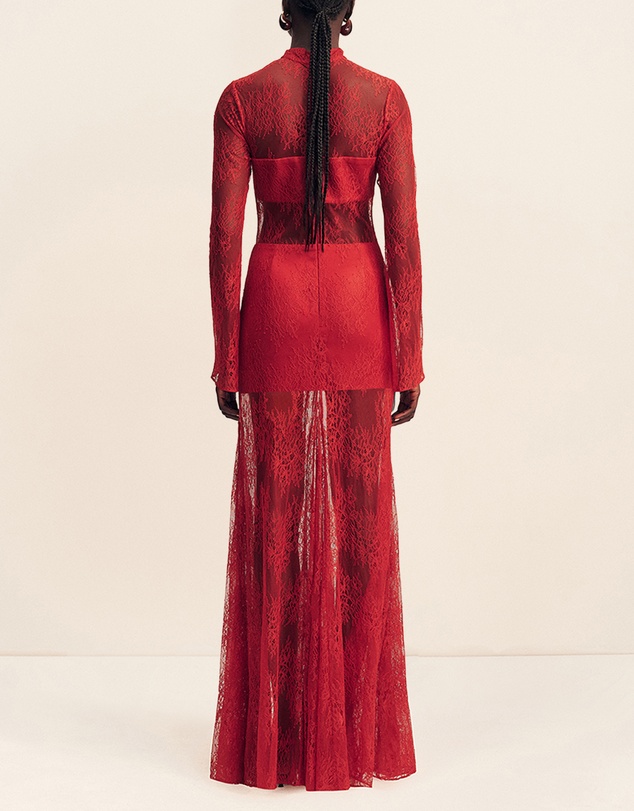 Shona Joy - Labyrinth Lace High Neck Maxi Dress
