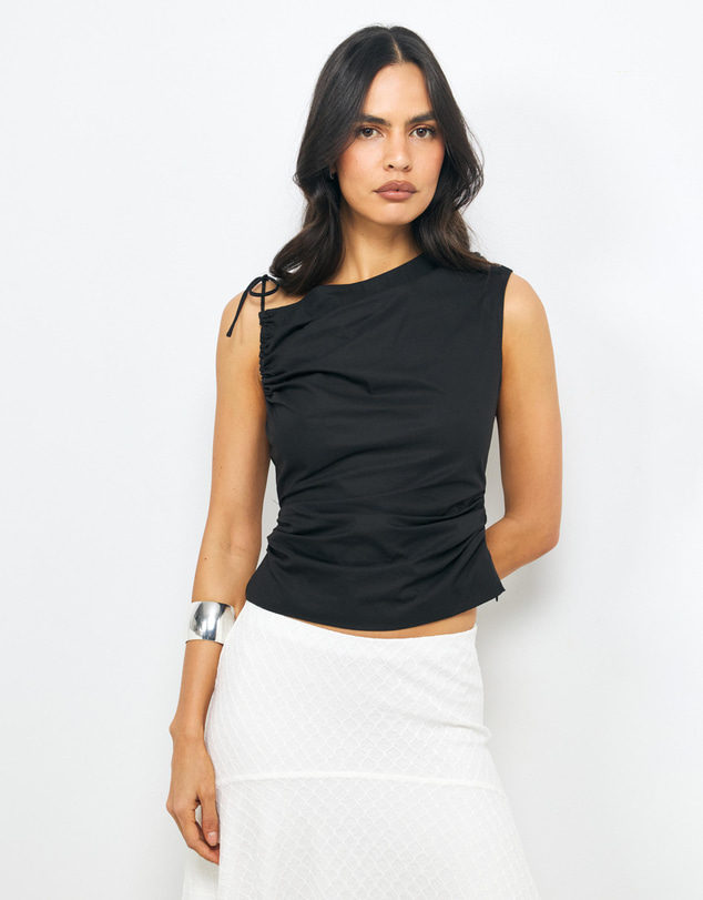 AERE - Evie Asymmetric Ruched Poplin Top