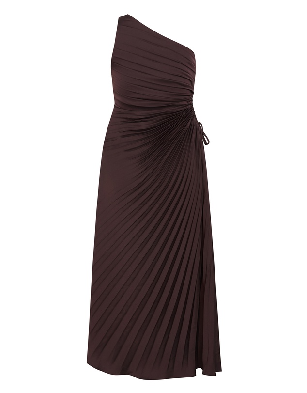 City Chic - Plus size Aliza One Shoulder Pleat Maxi Dress - chocolate