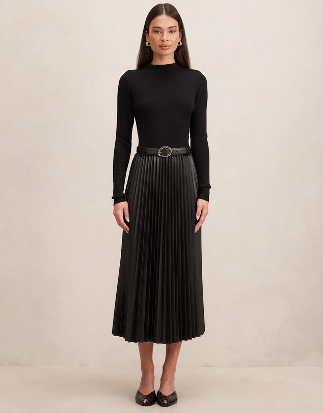 Forever New - Gianna Vegan Leather Pleated Midi Dress