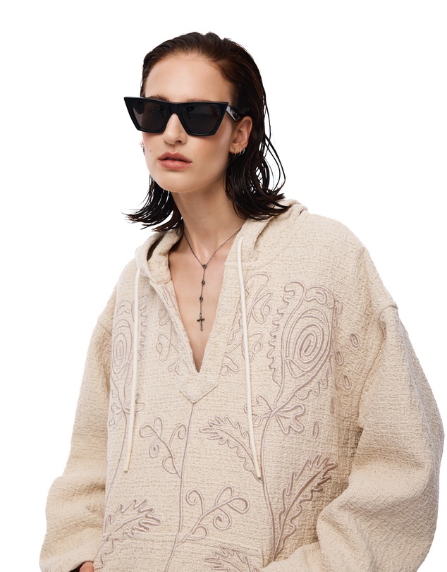 THE TALES - Textured Flower Embroidered Hooded Jacket