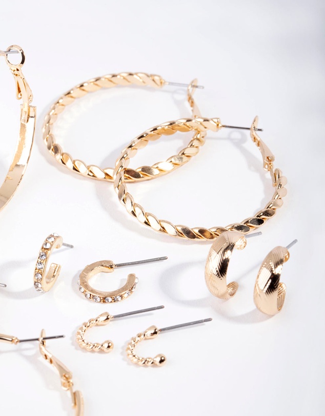 Lovisa - Gold Etched Twist Hoop Earring 6-Pack