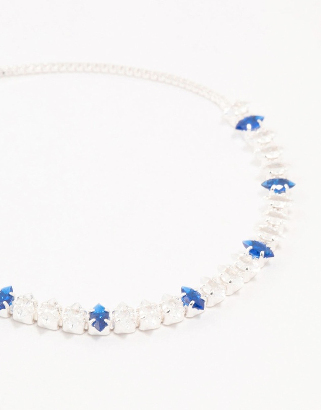 Lovisa - Silver Alternating Cluster Marquise Blue Cubic Zirconia Toggle Bracelet