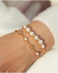 Ania Haie - Gold Bezel-Set Cube and Pearl Station Bracelet