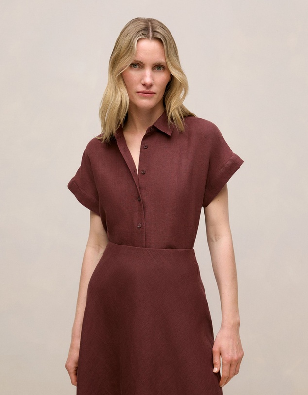 Trenery - Delave Linen Cap Sleeve Shirt in Espresso