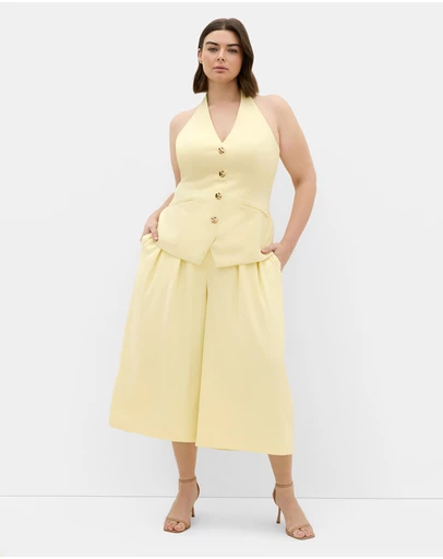 City Chic - Plus size Abbie Halter Vest - lemon sorbet