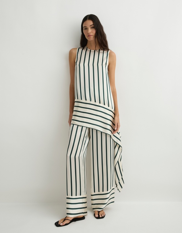 BONDI BORN - Cannes Sash Hem Mini Dress - Forest Stripe