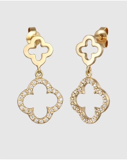 Elli Jewelry - Zirconia Cloverleaf Drop Earrings in Gold-Plated 925 Silver