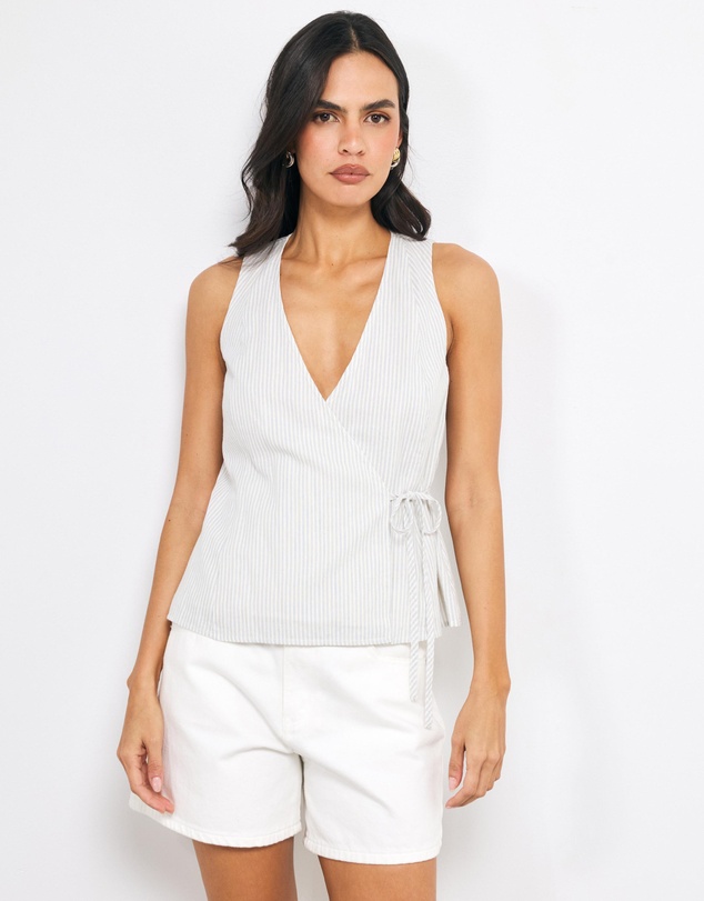 AERE - Naomi Stripe Crossover Wrap Top