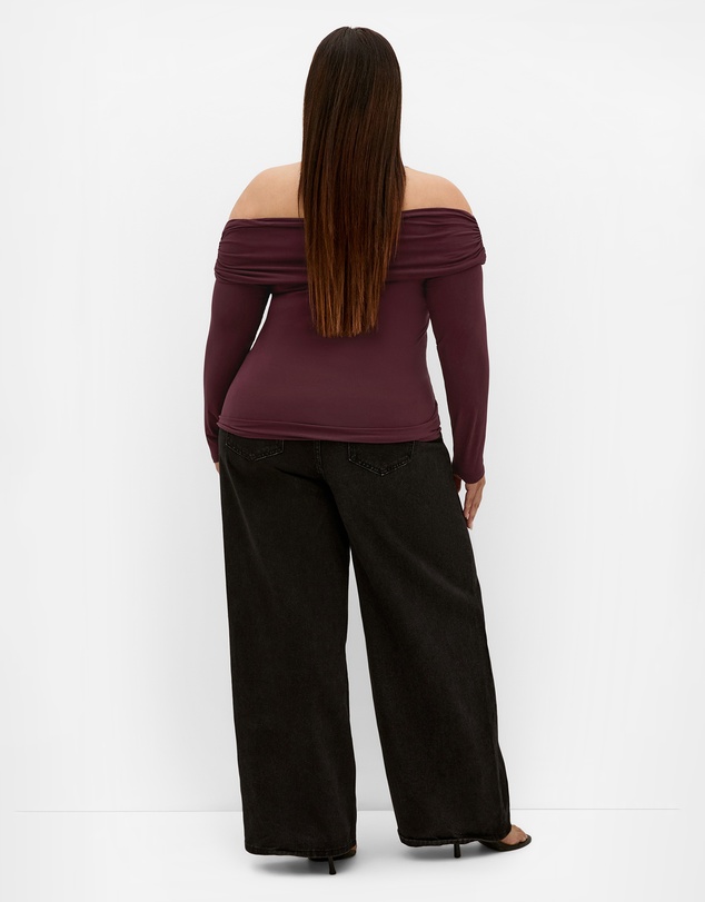 City Chic - Plus size Buckle Off Shoulder Long Sleeve Top - bordeaux