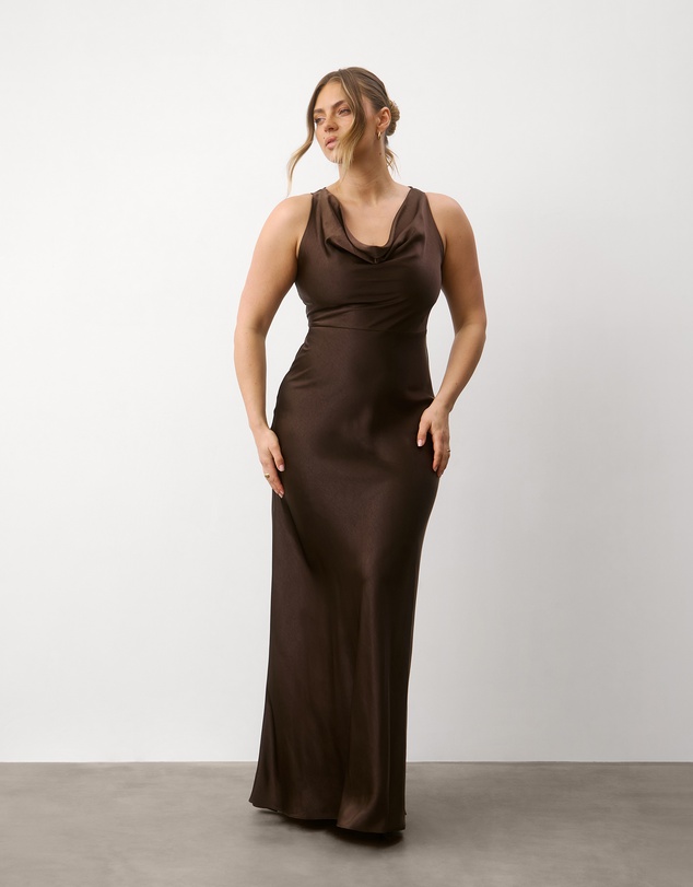 Six Stories - Cowl Front Satin Bridesmaid Dress