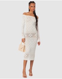 EDIKTED - Lily Crochet Off Shoulder Midi Dress