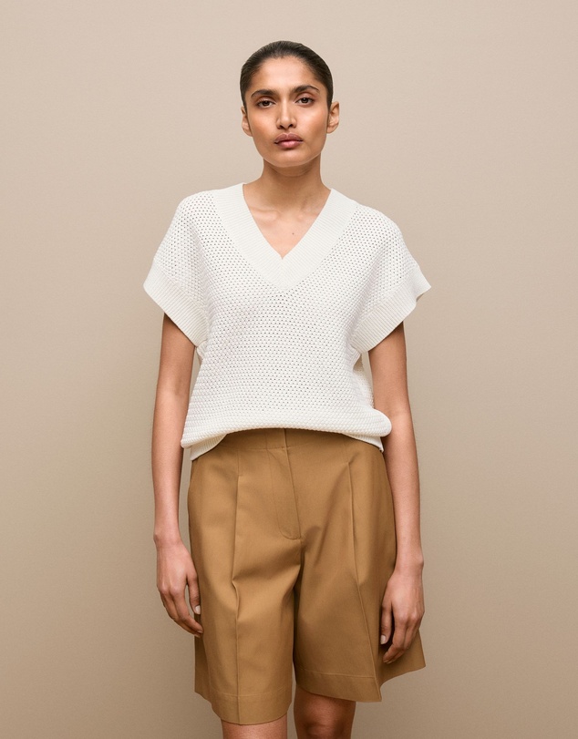 Trenery - Mercerised Cotton Basketweave Knit Vest in Off White