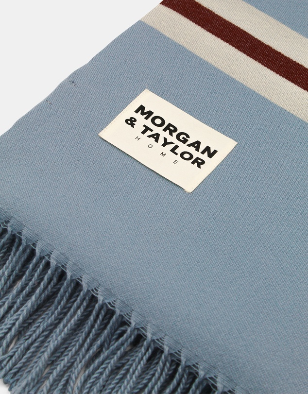 Morgan & Taylor - Oakley Throw Blanket in Blue with Brown Stripe