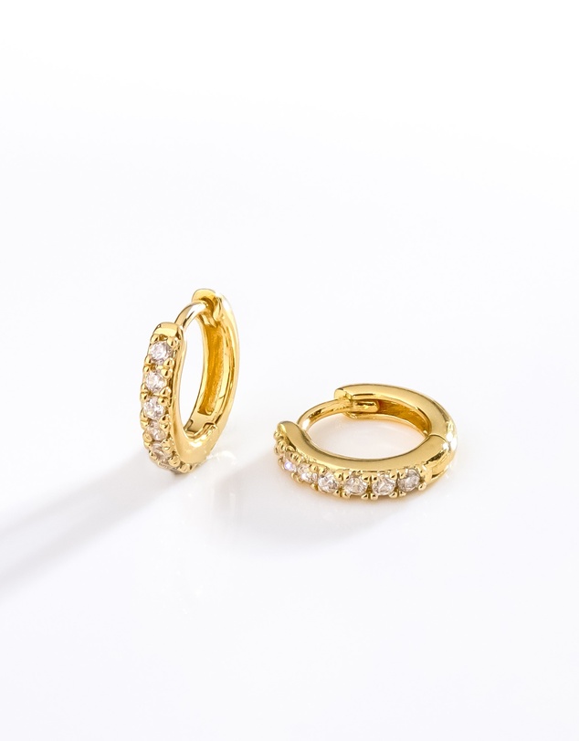 Wanderlust + Co - Classic Pave Gold 7mm Baby Huggie Earrings