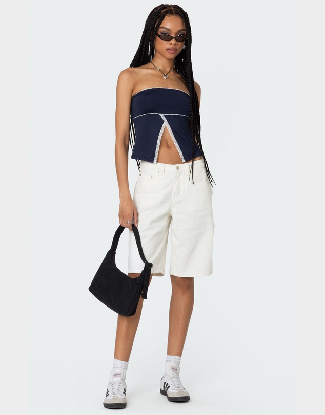 EDIKTED - Lace Trim Split Front Tube Top