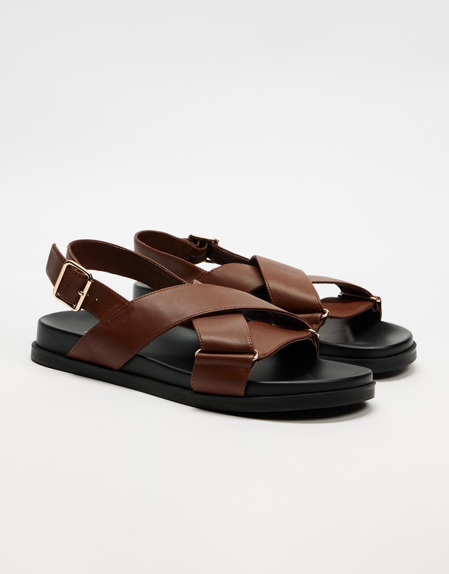 AERE - Crossover Leather Footbed Sandals