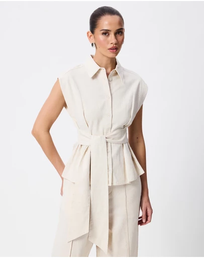 Tussah - Joanna Linen Blend Tie Front Shirt