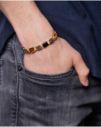 Nialaya Jewellery - Dorje Flatbead Collection - Matte Onyx and Brown Tiger Eye
