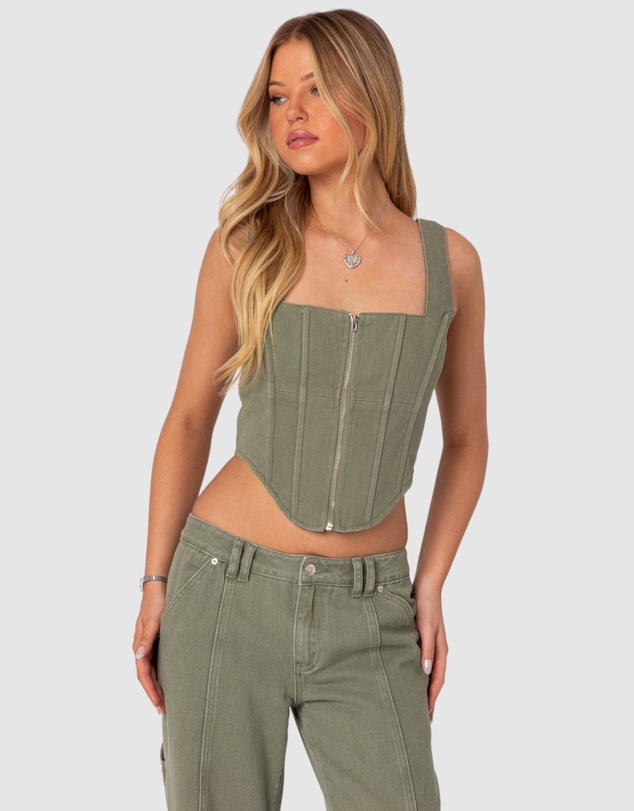 EDIKTED - Lottie Washed Denim Zip Corset
