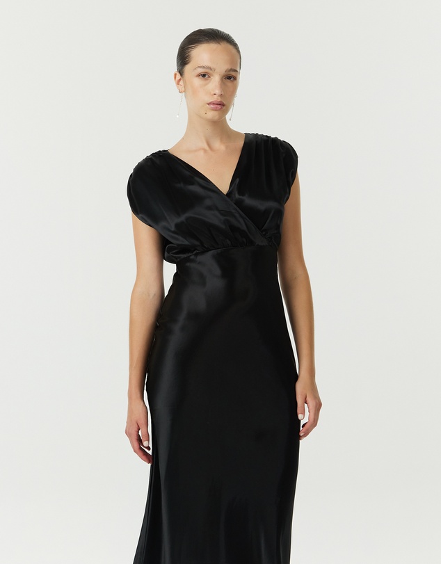 Third Form - Satin Cross Over Gather Dress