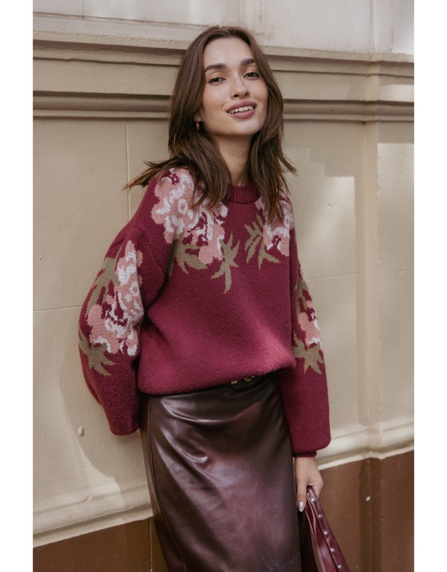 Petal & Pup - Ford Sweater - Burgundy Pink Floral