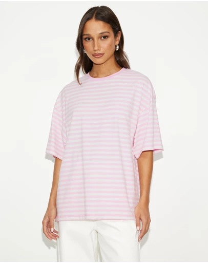 Dazie - Nostalgia Stripe Oversized Boyfriend Tee