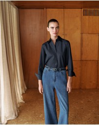 Trenery - Cotton Poplin Long Sleeve Shirt in Night Sky