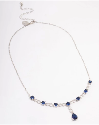 Lovisa - Silver Sapphire Stone Drop Necklace