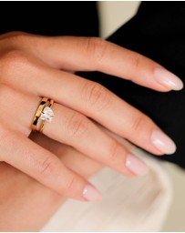 Elli Jewelry - Ring Crystal Rectangle 925 Sterling Silver Gold-Plated
