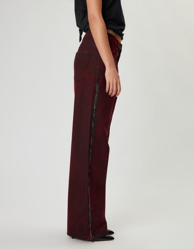 ONE TEASPOON - Jackson Mid Waist Wide Leg Denim Jeans - Oil Stained Maroon