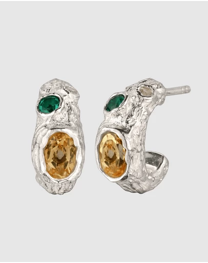 Elli Jewelry - Emerald and Citrine Hoop Earrings in 925 Silver