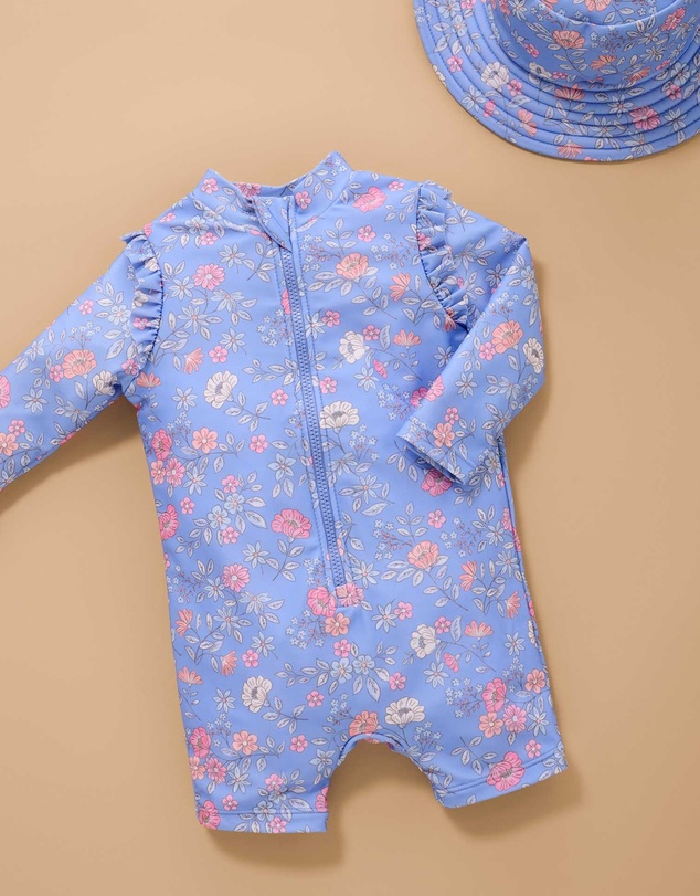 Purebaby - Printed Long Sleeve Rashie Sunsuit- Kids-Babies