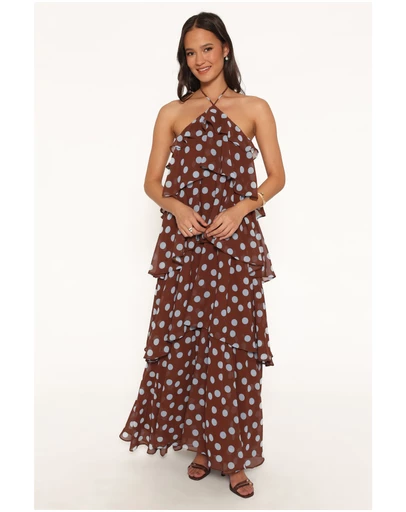 Petal & Pup - Chasity Halterneck Maxi Dress - Brown Polka Dot