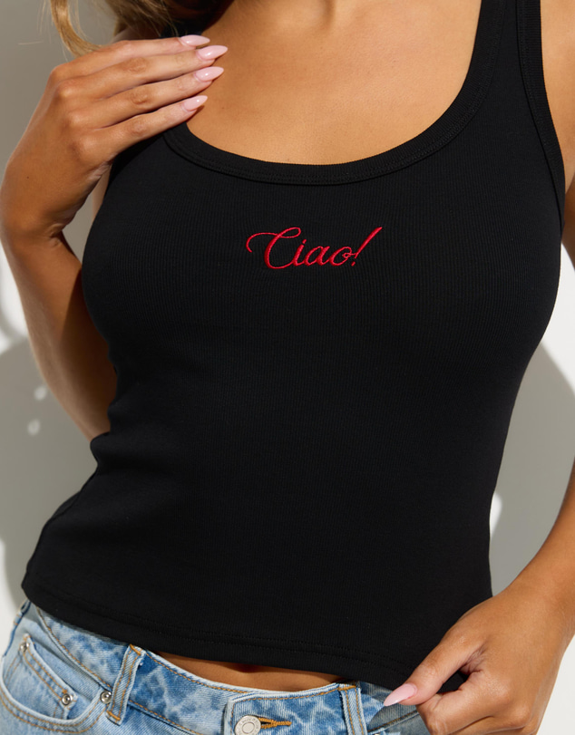 Dazie - Ciao Embroidered Tank Top
