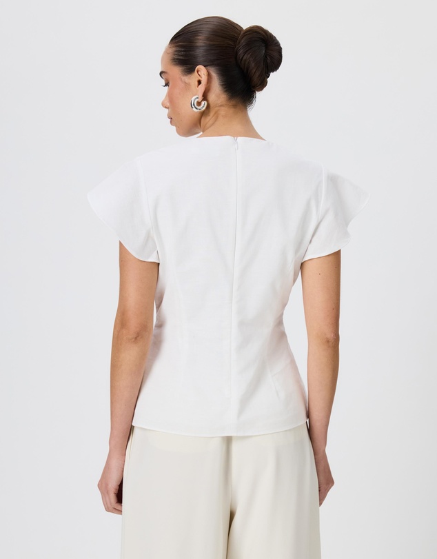 Tussah - Sabine Pintuck Cotton Linen Flutter Sleeve Top