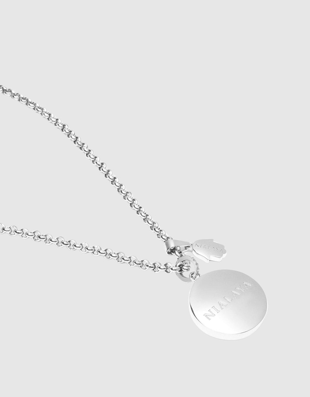 Nialaya Jewellery - Men's Silver Evil Eye and Hamsa Hand Necklace