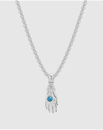 Nialaya Jewellery - Men's Hand Pendant with a Small Turquoise Gemstone in Silver