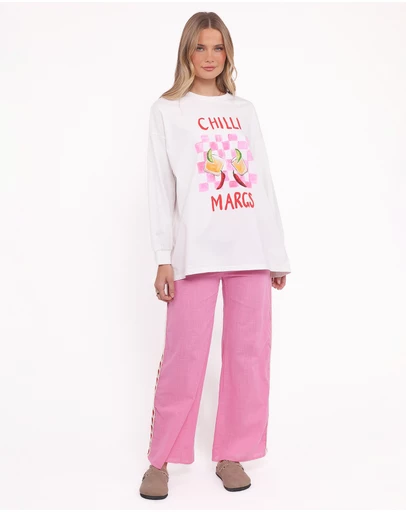 Petal & Pup - Meredith Graphic Tee Pant Set - White Pink