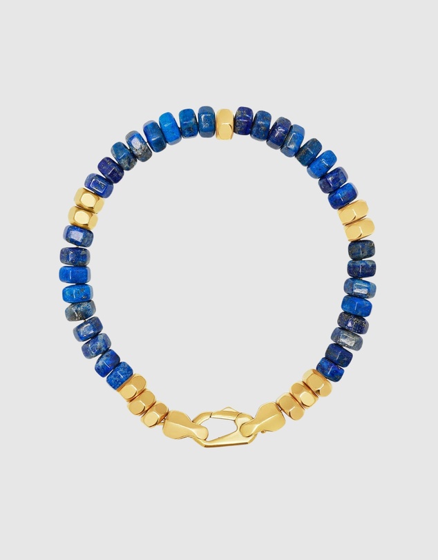 Nialaya Jewellery - Men's Hexagon Beaded Bracelet with Blue Lapis and Gold
