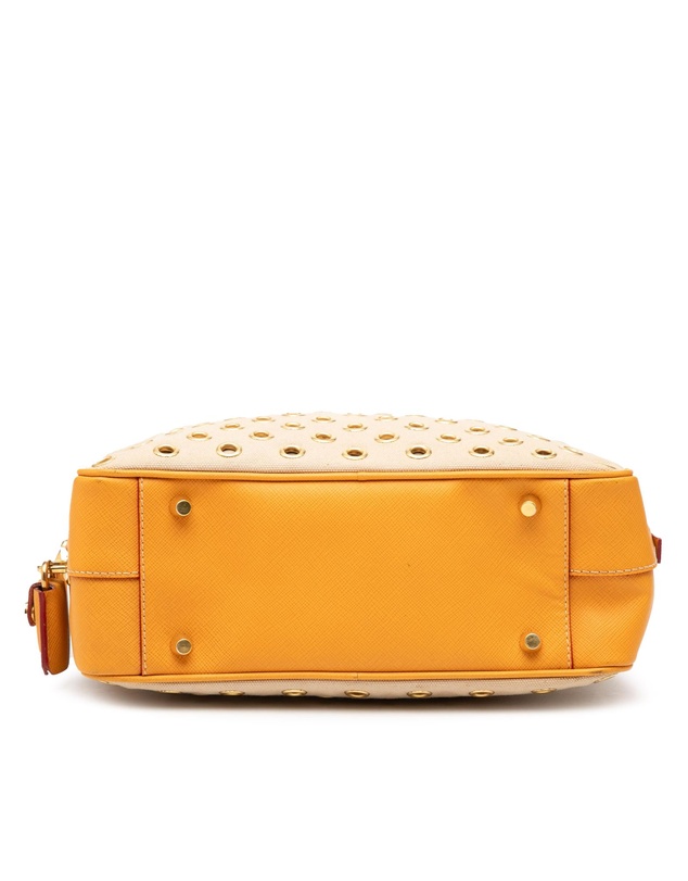 Pre-Loved by Azura Reborn - Pre-Loved Small Saffiano Trimmed Canvas Grommet Bauletto Bag