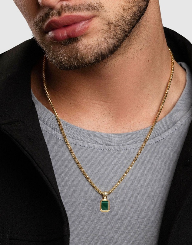 Nialaya Jewellery - Men's Sterling Silver Necklace with Two-in-One Malachite & Black Onyx Pendant