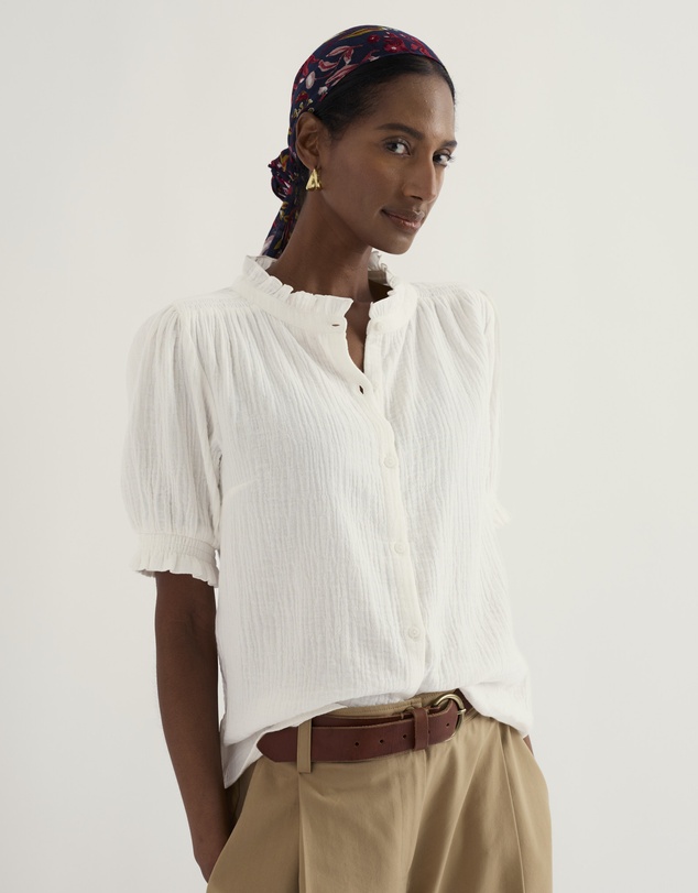 Seasalt - Seasalt Cornwall White Shore Path Frilled Shirt in GOTS Organic Cotton