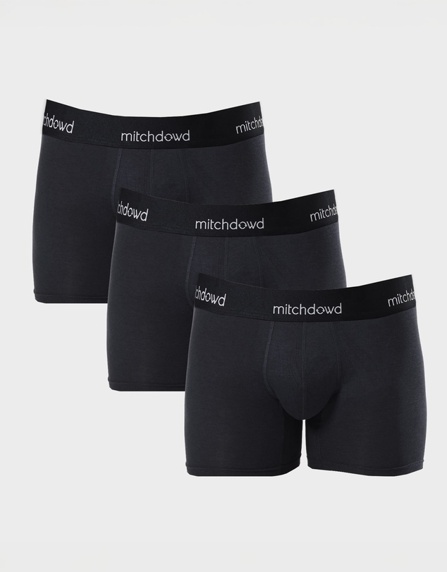 Mitch Dowd - Mens Stretch Cotton Comfort Long Leg Trunks 3 Pack - Black