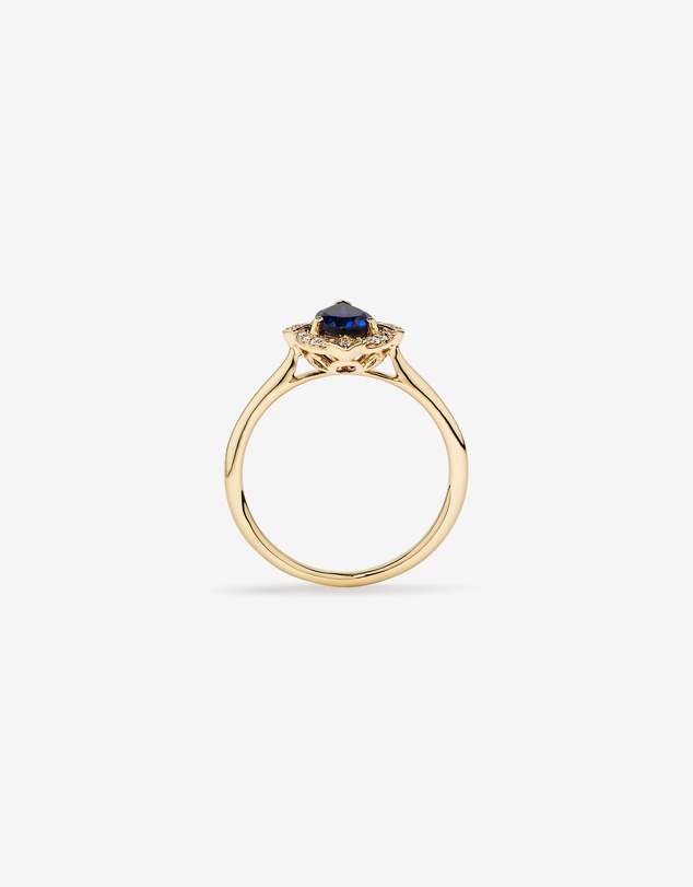 Michael Hill - Pear Cut Created Sapphire and Diamond Halo Ring in 10kt Yellow Gold