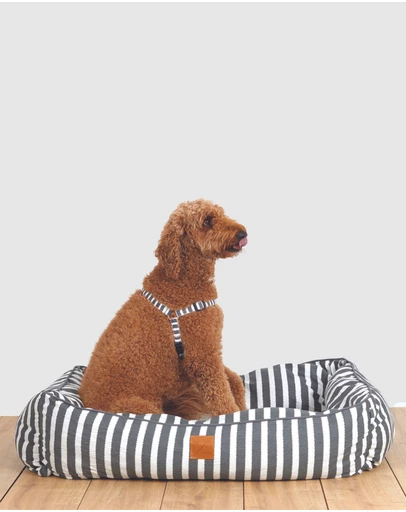 Mog & Bone - Bolster Dog Bed  - Charcoal Hampton Stripe